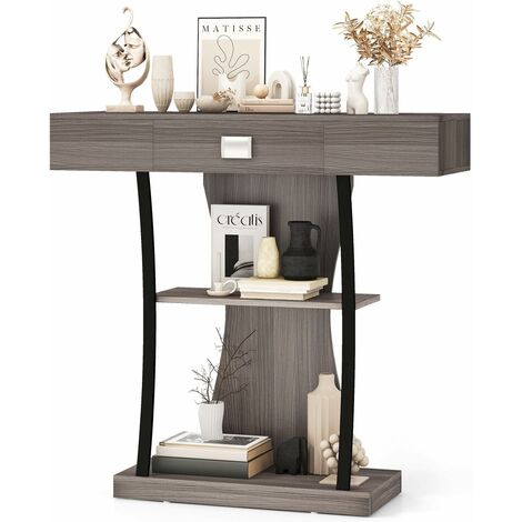 Goplus – Table de console 91 x 30 x 88 cm – 3 niveaux avec tiroir – MDF et métal – Dispositif anti-basculement – Style industriel