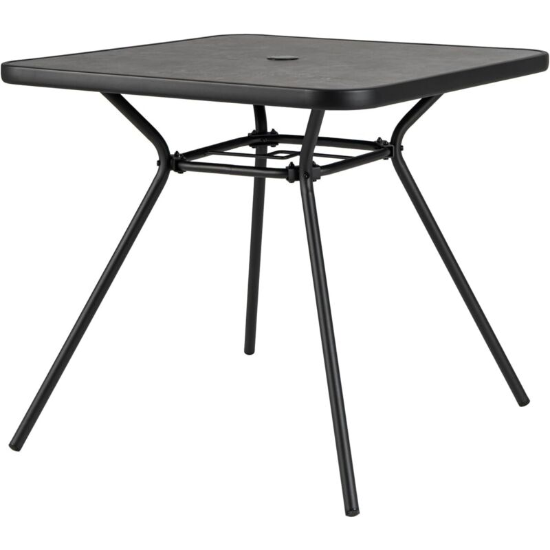 GOPLUS Table de Jardin Carrée 80 CM avec Trou de Parasol 4 CM, Cadre en Métal Robuste, Table Balcon Exterieur Style Moderne avec Dessus SPC, 80x72,5