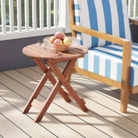 GOPLUS Table de Jardin Ronde 46x46x45CM Charge 75KG en Bois Acacia avec Plateau à Lattes pour Piscine/Patio/Camping