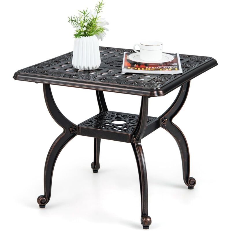 Table de Patio en Fonte d'Aluminium, Table Basse Bistrot Antirouille de 53 cm, Table d'Appoint à Cadre en Métal Robuste, Table d'Appoint pour