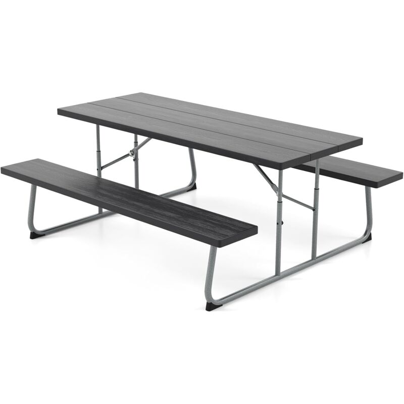 Table de Pique-Nique avec Bancs pour 8 Personnes, 183cm Table Pliant avec Chaise, Trou de Parasol 47mm, en hdpe & Métal, Ensemble de Meubles de