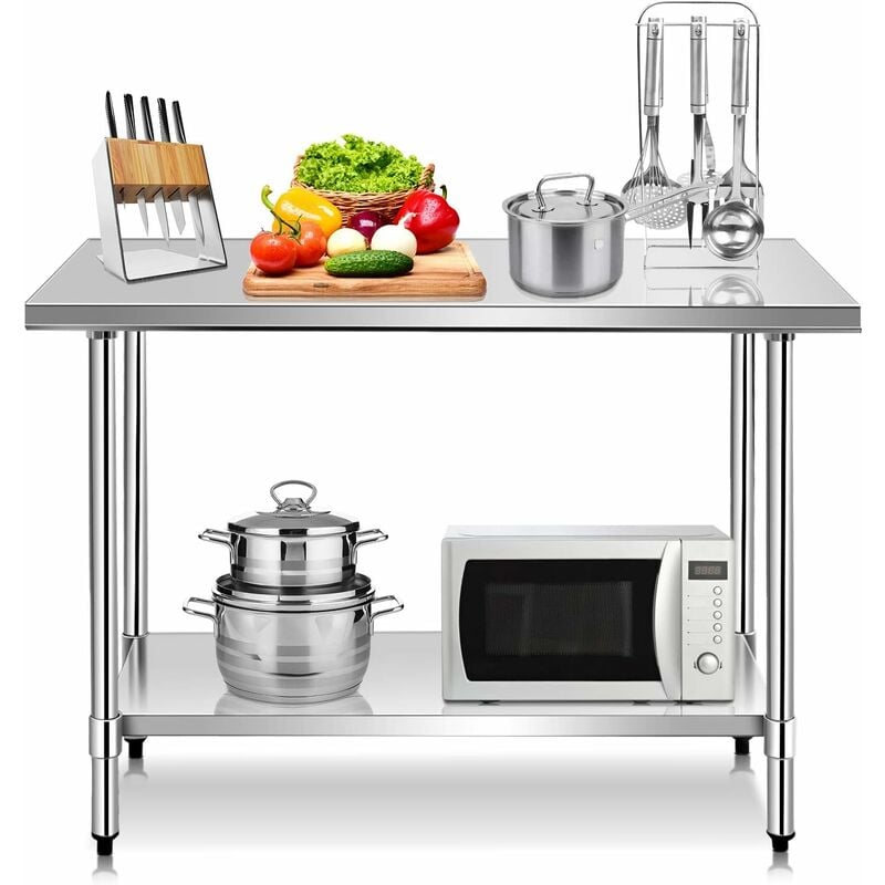 Goplus - Table de Travail de Cuisine 122x61x90CM en Acier Inoxydable avec 2 Etagères pour Cuisine/Opération Industrielle