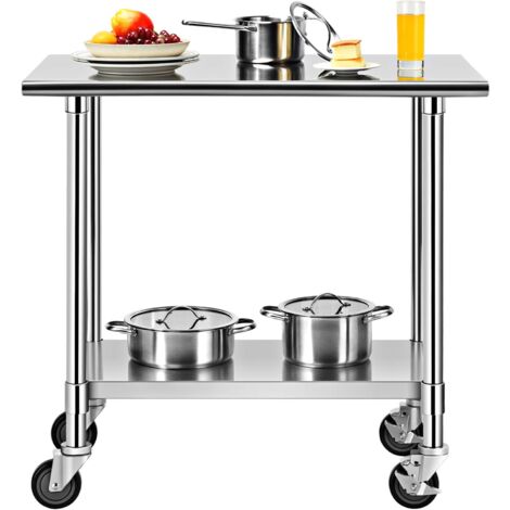 Goplus – Table de travail inox 91,5 x 61 x 88,5 cm – Surface anti-rayure – 2 étagères réglables – Charge max 250 kg – 4 roulettes en PU