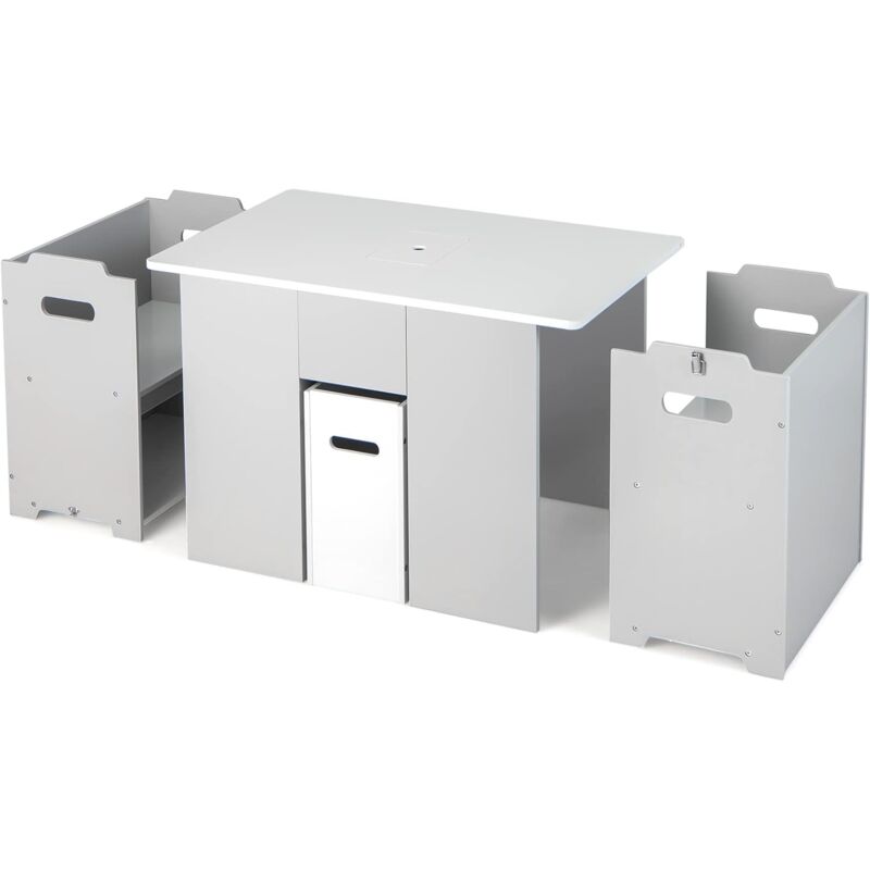 Goplus - Table Enfant avec 2 Chaises 3 Ans+,Table d'Activités 4 en 1 avec Banc de Rangement&Couvercle Amovible,Boucle de Sécurité,Charge 30kg