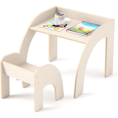 GOPLUS Table Enfant avec Chaise, Bureau Enfant en Bois avec Chaise Ergonomique, Plateau Large, Petit Table d'Activités pour Manger, Dessiner, Lire, Meuble de Chambre d'enfant (Blanc)
