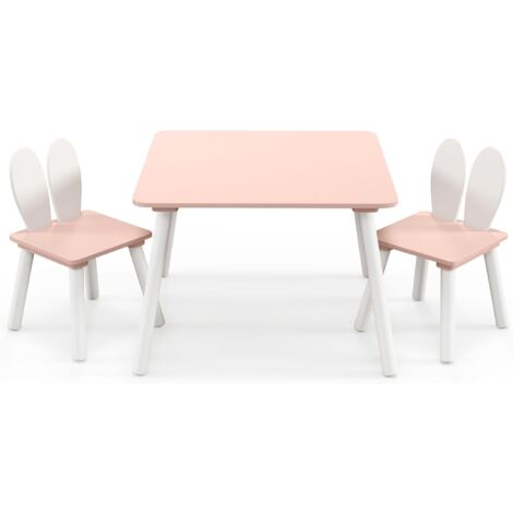 GOPLUS Table Enfant avec Chaise, Table d'Activités pour Tout-Petits avec Dossier Ergonomique en Forme d'oreille de Lapin, Coins Arrondis 1 Table 2 Chaises pour Filles Garçon pour Dessin, Étude (Rose)