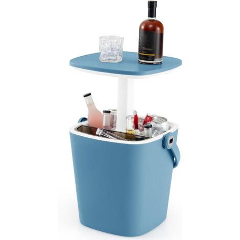 GOPLUS Table Glacière Extérieur 15 L avec Couvercle Rétractable, 6H Froid, Ouvre-Bouteille et Poignée Portable, Charge 75KG, Bleu