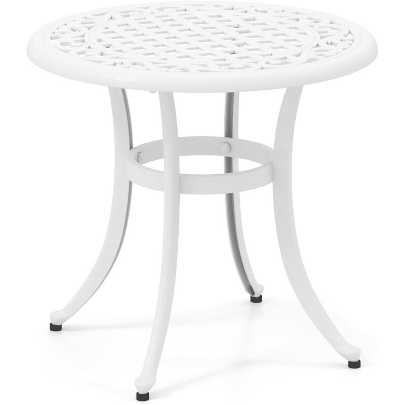 GOPLUS Table Jardin en Fonte Aluminium Vintage Rétro, Table Balcon Extérieur Ronde de D.60 x 53 cm, pour Jardin, Porche, Balcon,Charge 50KG, Blanc