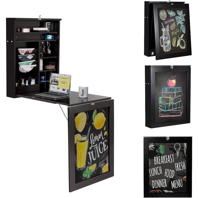 Goplus - Table Pliante Murale Noire, Bureau Flottant Gain de Place Convertible Pliable Mural, Style Moderne et Élégant, Étagère Suspendue pour