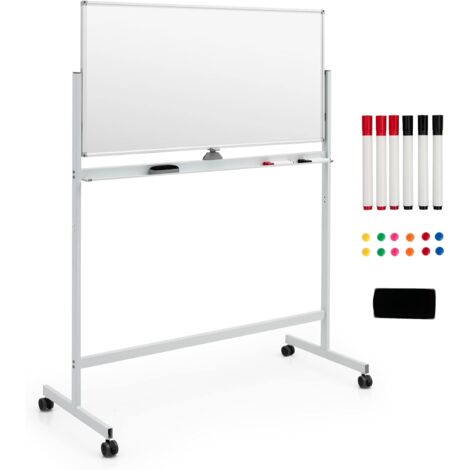 Goplus – Tableau blanc magnétique rotatif 360° 120 x 60 cm – Hauteur réglable 145/165 cm – 4 roues avec freins – Structure en aluminium et acier