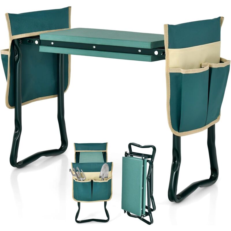 Tabouret Agenouilloir et Assis Pliable Charge 120KG 58x27,5x49cm-Tabouret à Genoux avec 2 Poches à Outils & Coussin - Goplus