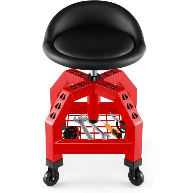 Goplus - Tabouret d'Atelier à 4 roulettes, Tabouret Servant avec Hauteur Réglable 67-80cm & Plateau à Outils, Charge 150KG, Siège Pivotant pour