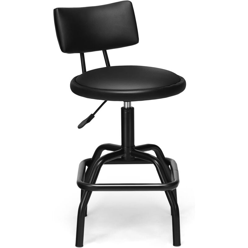 Goplus - Tabouret de Bar, Tabouret Hauteur Réglable avec Rotation à 360°, Tabouret de Bar avec Repose-Pied, Dossier Ergonomique, pour Cuisine, Bar,