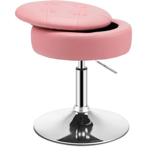 GOPLUS Tabouret de Coiffeuse avec Espace de Rangement-Pivotante à 360°-Hauteur Réglable de 51- 66cm-Couvercle Réversible Comme Tablette,Rose