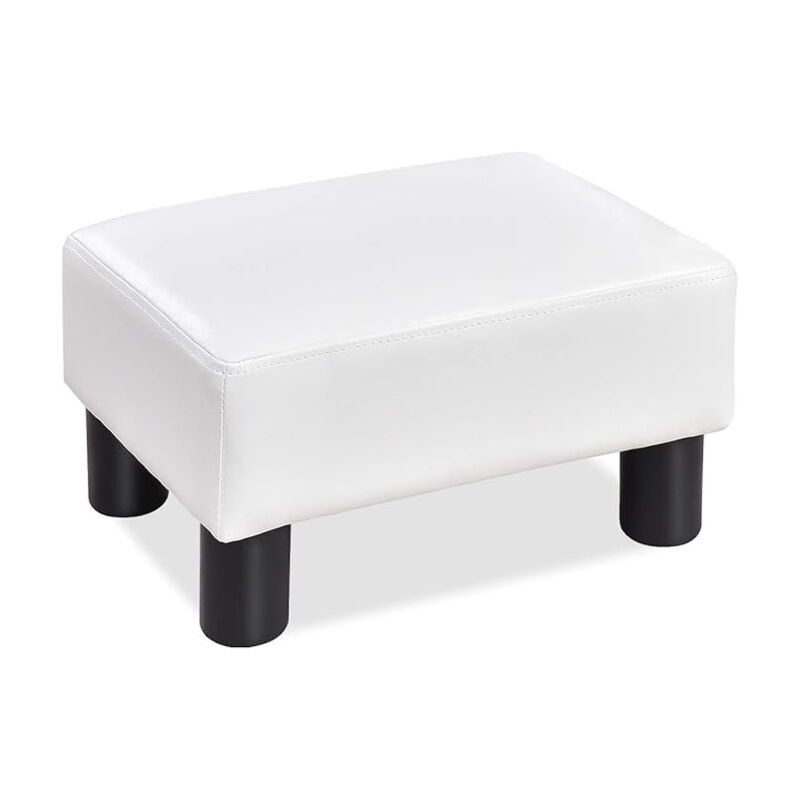 Pouf Repose-Pieds rectangulaire en pu, Tabouret Repose-Pieds avec Assise Rembourrée pour Salon, 40 x 30 x 24 cm, Blanc - Goplus