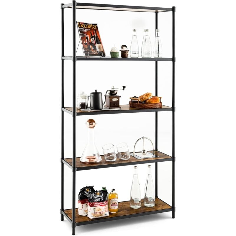 Goplus - tagère de Rangement 5 Niveaux,étagère en échelle avec Anti-Basculement,Pied Réglable,Style Industriel, 29P x 80l x 154H cm