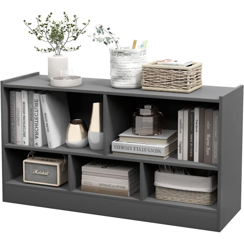 Goplus - Biblithèque Enfant avec 5 Compartiments Ouverts 111x30x61,5CM,étagère pour Livres/Jouets avec Bord Arrondi,Gris
