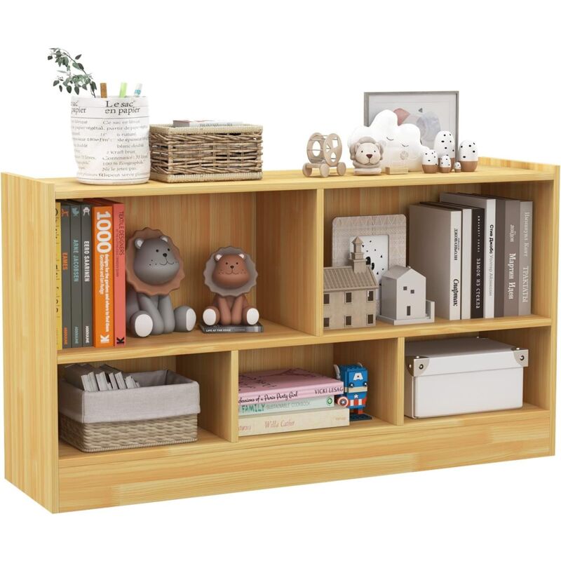 Biblithèque Enfant avec 5 Compartiments Ouverts 111x30x61,5CM,étagère pour Livres/Jouets avec Bord Arrondi,Beige - Goplus