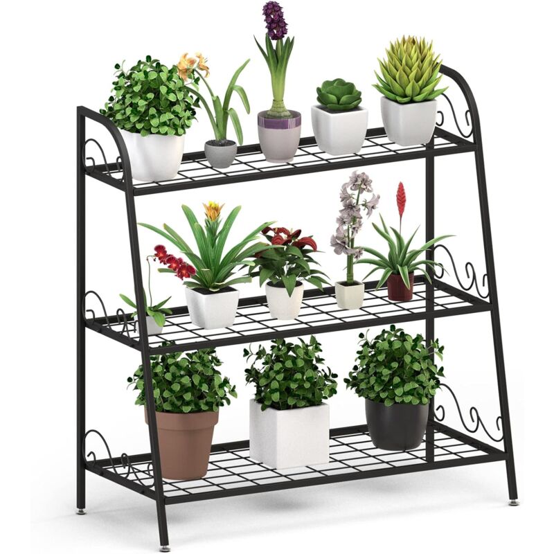 Tagère à Fleurs en Fer-81 x 35 x 82 CM-Support de Pots de Fleurs à 3 Niveaux-étagère Polyvalente Intérieur&Extérieur - Goplus