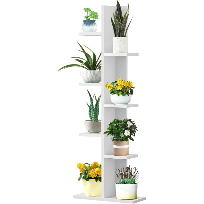 Goplus - Etagere Rangement Bibliotheque Polyvalente a 7 Niveaux en mdf avec Coins Arrondis,Support de Pots Porte-Plante pour Salon,