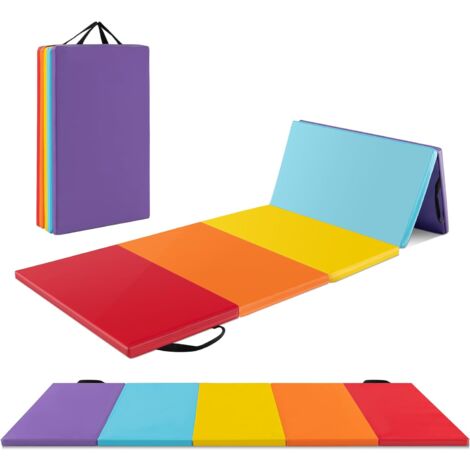 GOPLUS Tapis de Gymnastique 5 Panneaux Pliable, Attaches Auto-agrippante, Tapis de Gym en Cuir PU avec Poignée, 201x75x3cm