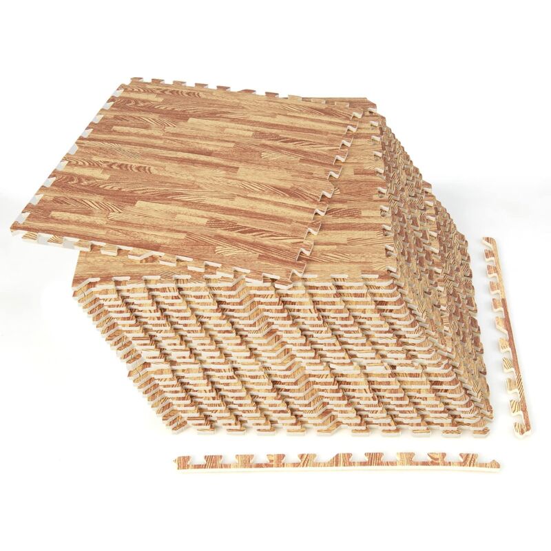 Goplus - Tapis de Protection Fitness Puzzle en Mousse eva, Tapis de Sport de Sol 12 Dalles Effect Bois, 61x61CM, Tapis Matelas Épais Antidérapant