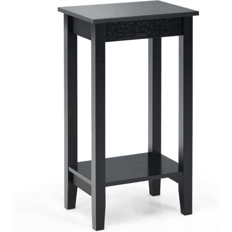 GOPLUS Tavolino Alto Multiuso Salvaspazio con Ripiano, Struttura Alta, Gambe in Legno di Pino e Impiallacciatura di Legno, Multiuso per Camera/Soggiorno, 39,6 x 29,6 x 73,5 cm (Nero)