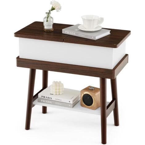 GOPLUS Tavolino con Piano d'Appoggio Apribile, Tavolino da Divano con Ripiano, Comodino in Legno per Soggiorno e Camera da Letto