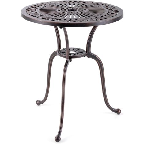 GOPLUS Tavolino da Giardino in Alluminio Pressofuso, Tavolo Rotondo Retrò da 61 cm con Foro per Ombrellone e Piedini Regolabili, Tavolo da Pranzo Resistente a Intemperie per Terrazzo Balcone