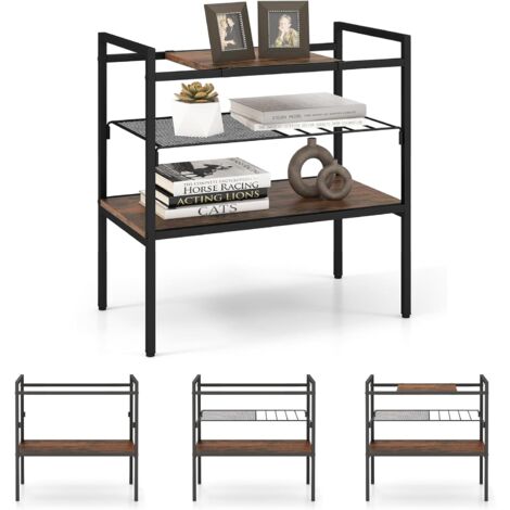 GOPLUS Tavolo Consolle Industriale, Tavolino a 3 Livelli Scaffale, Organizzatore con Pannello Rimovibile e Ripiano in Rete Staccabile, Tavolo da Ingresso in Metallo, per Ingresso, Cucina, Salotto