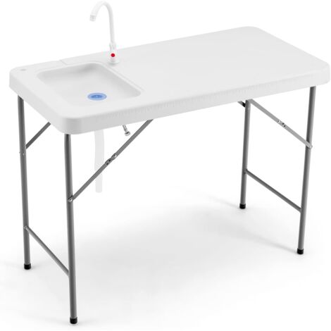 GOPLUS Tavolo da Campeggio con Lavello e Rubinetto Girevole a 360°, Pieghevole per Barbecue, Picnic, 115 x 59 x 94 cm