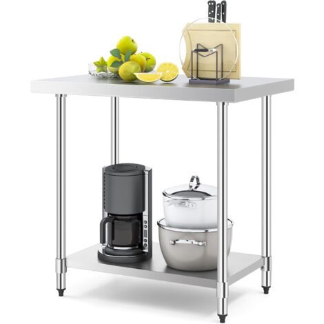 GOPLUS Tavolo da Lavoro per Cucina Acciaio Inox Professionale, Carico 180kg + 155kg, Ripiano Inferiore Regolabile, per Commerciale Ristorante Ospedale (Stile 2, 92 x 61 x 90 cm)