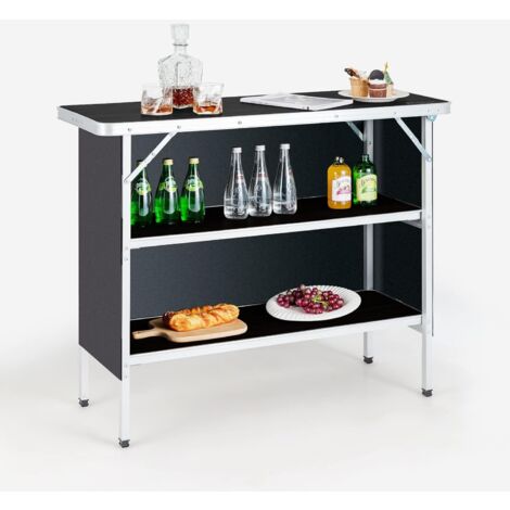 GOPLUS Tavolo da Picnic Pieghevole con Portaoggetti, Tavolo Portatile Leggero in Alluminio con Borsa per il Trasporto, Stazione di Preparazione del Cibo con 2 Ripiani, 110 x 38 x 88 cm (NERO)