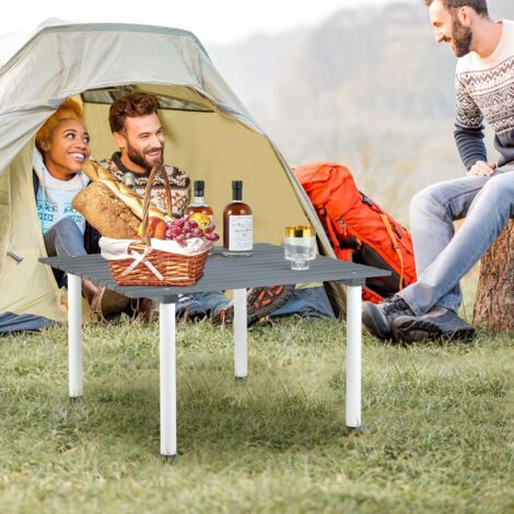 GOPLUS Tavolo da Picnic Pieghevole per 4-6 Persone, Tavolo da Campeggio in Legno con Borsa da Trasporto, Tavolo Portatile Leggero per Campeggio, Spiaggia, Cortile, Barbecue, Terrazzo (Grigio + Bianco)