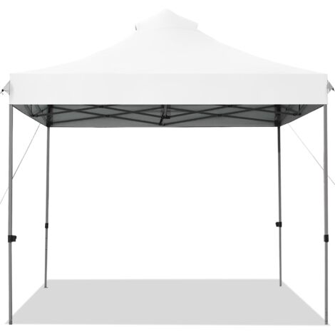GOPLUS Tendone a Comparsa 300 x 300 CM, Gazebo Portatile Istantaneo con Gambe Regolabili, Borsa con Ruote, Copertura Esterna Antipioggia per Feste sul Patio e Eventi all'Aperto (Bianco)