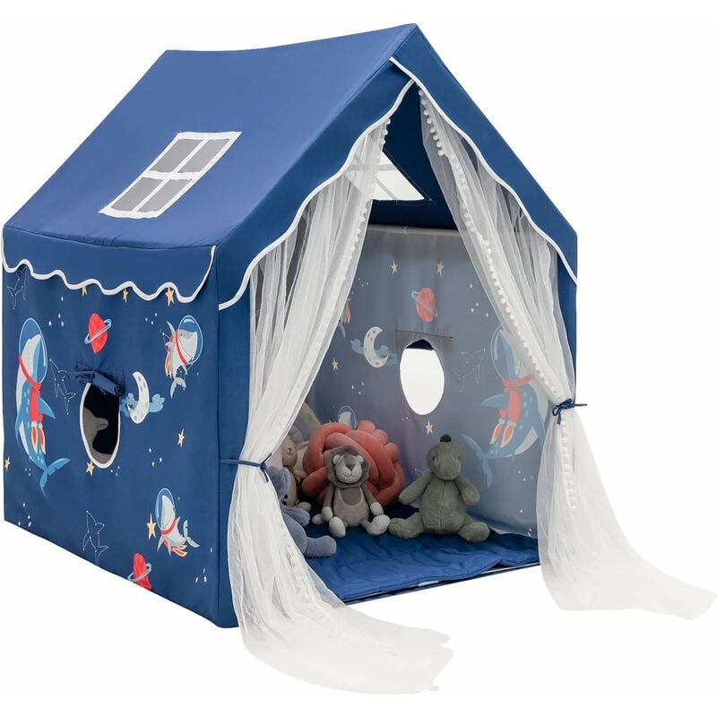 Goplus - Tente de Jeu Enfant avec Tapis épais et 2 Fenêtres et Gaze, Tente Portable pour Chambre Salon, Parfaite pour Cadeau d'Anniversaire à