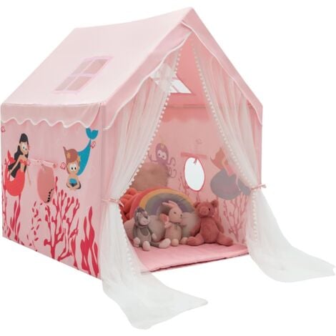 GOPLUS Tente de Jeu Enfant avec Tapis Épais et 2 Fenêtres et Gaze, Tente Portable pour Chambre Salon, Parfaite pour Cadeau d’Anniversaire à l’Intérieur, Âge 12+ Mois (Rose)