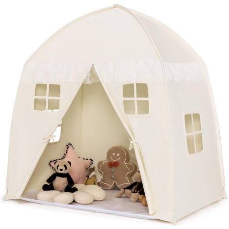 GOPLUS Tente de Jeu pour Enfants avec Espaces Spacieux et Intimes pour 3 Enfants de 3 + Ans, Tente de Jeu Portable et Respirante avec Sac de Transport, Cadeau de Noël/Anniversaire (Beige)