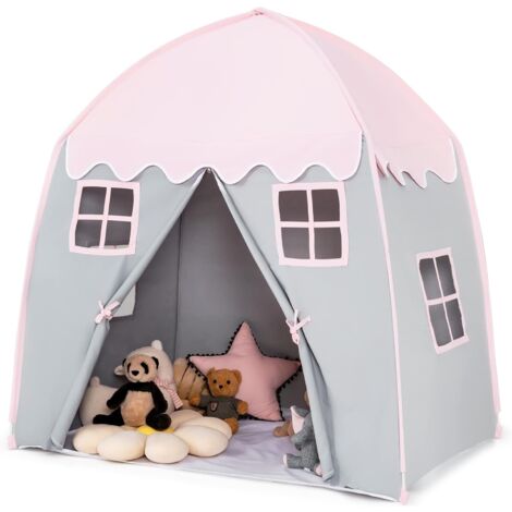 GOPLUS Tente de Jeu pour Enfants avec Espaces Spacieux et Intimes pour 3 Enfants de 3 + Ans, Tente de Jeu Portable et Respirante avec Sac de Transport, Cadeau de Noël/Anniversaire (Rose + Gris)