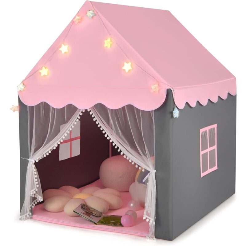 Tente de Jeu pour Enfants Interieur et Exterieur, Tipi de Jardin pour Garcons et Filles avec Tapis Epais, Lumieres d'Etoile Compris, 105 x 120 x 140