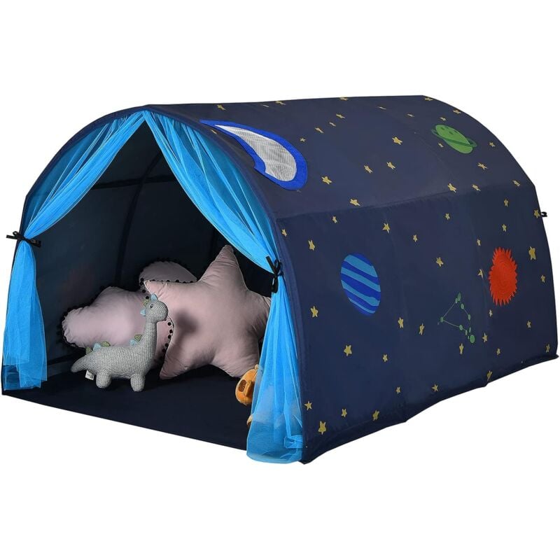 Tente de Lit Enfants, avec Double Rideau en Maille, Sac de Transport, Tente de Jeu Portable pour l'Intérieur & l'Extérieur, en Forme de Tunnel,