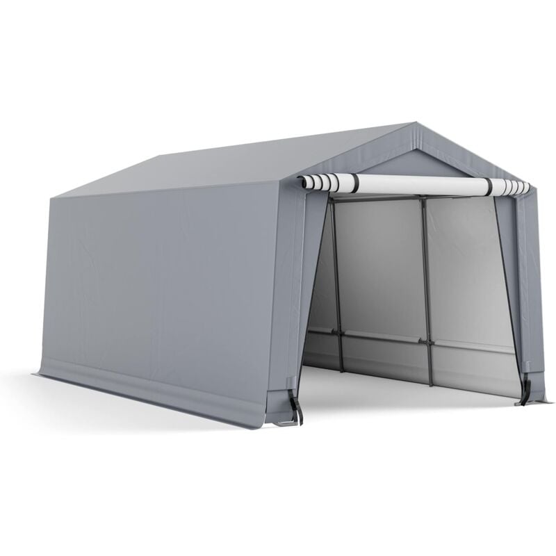 Tente Garage Imperméable-490x290x245CM-Tente de Voiture avec Cadre en Acier Galvanisé Antirouille-Abri de Garage avec Portes Détachables avec