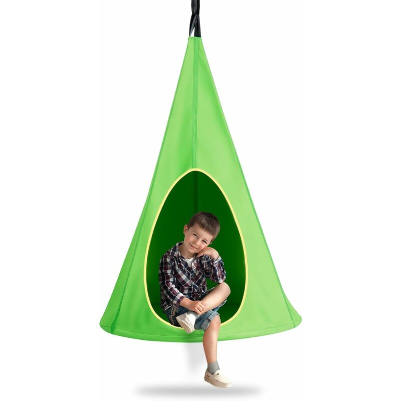 Tente Suspendue Enfants 100x150CM-Chaise Balançoire Hamac-avec 2 Fenêtres-Corde Réglable pour Intérieur et Extérieur Vert - Goplus