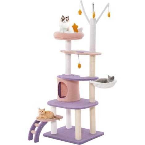 Albero Tiragraffi Per Gatti A Tema Cactus - 123 Cm Con Condomini, Posatoi E Palline Gioco
