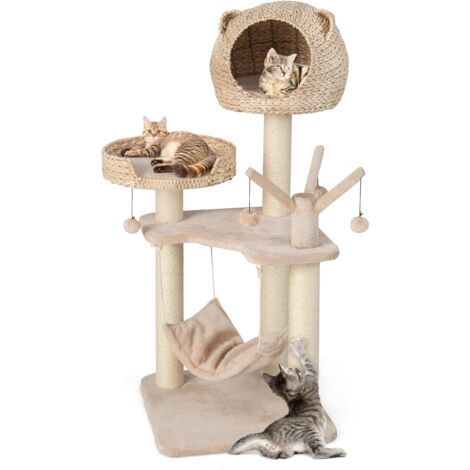 GOPLUS Tiragraffi per Gatti, 50 x 50 x 121 cm, in Code di Gatto, Tronco in Sisal, Ideale per Gatti Grandi Adulti (Stile 3)
