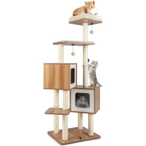 GOPLUS Tiragraffi per Gatti, 58 x 48 x 163 cm, Carico 15 kg, Tronchi in Sisal, Cuscino Rimovibile Lavabile, Ideale per Gatti Grandi Adulti (Stile 7)