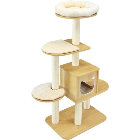 GOPLUS Tiragraffi per Gatti, 86,5 x 86,5 x 176 cm, Carico 15 kg, Tronchi in Sisal, Cuscino Rimovibile Lavabile, Beige (Stile 2)