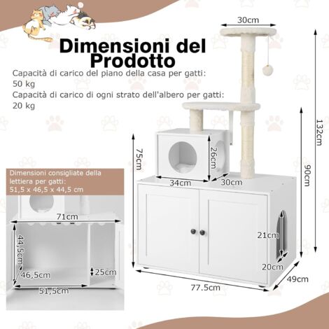 GOPLUS Tiragraffi per Gatti, Lettiera, Ideale per Gatti Adulti, 77,5 x 49 x 132 cm (Bianco)