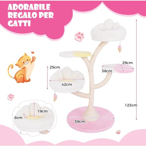 GOPLUS Tiragraffi per Gatto Carino da 123 cm, Torre Gatto Multilivello con Pali da Graffiatura Ricoperti di Sisal, 2 Posatoi Morbidi, 2 Piattaforme, Palle Appese, Centro Attività per Gatti