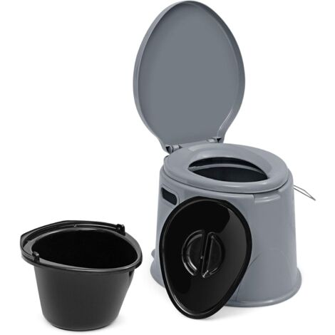 Goplus – Toilette portable 5L – Supporte 200kg – Seau amovible avec couvercle – Anti-odeur – Conception ergonomique pour confort – Pour camping et extérieur